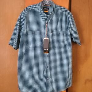 Mens Orvis River Guide 2.0 SS Shirt Large Blue/Teal Gingham Pattern NWT